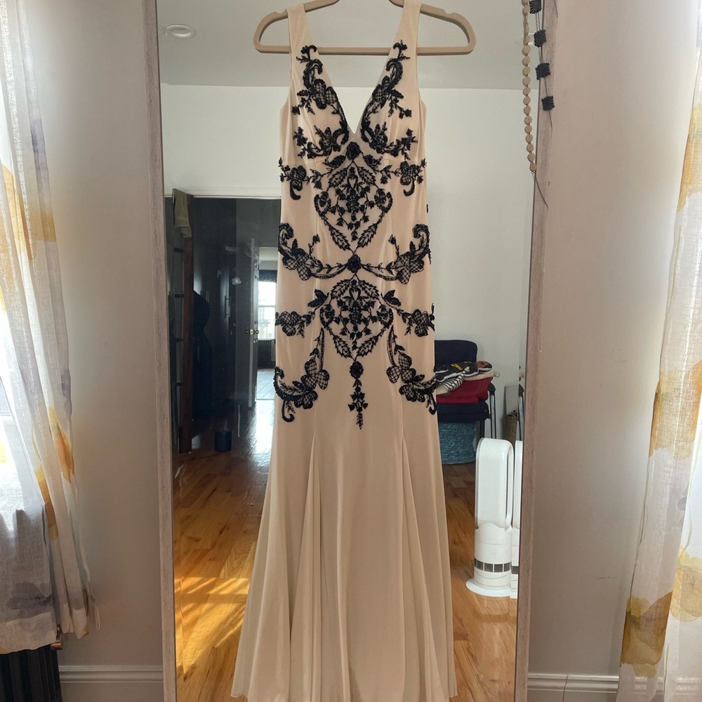 Basix Long Evening Dress in White and Black.